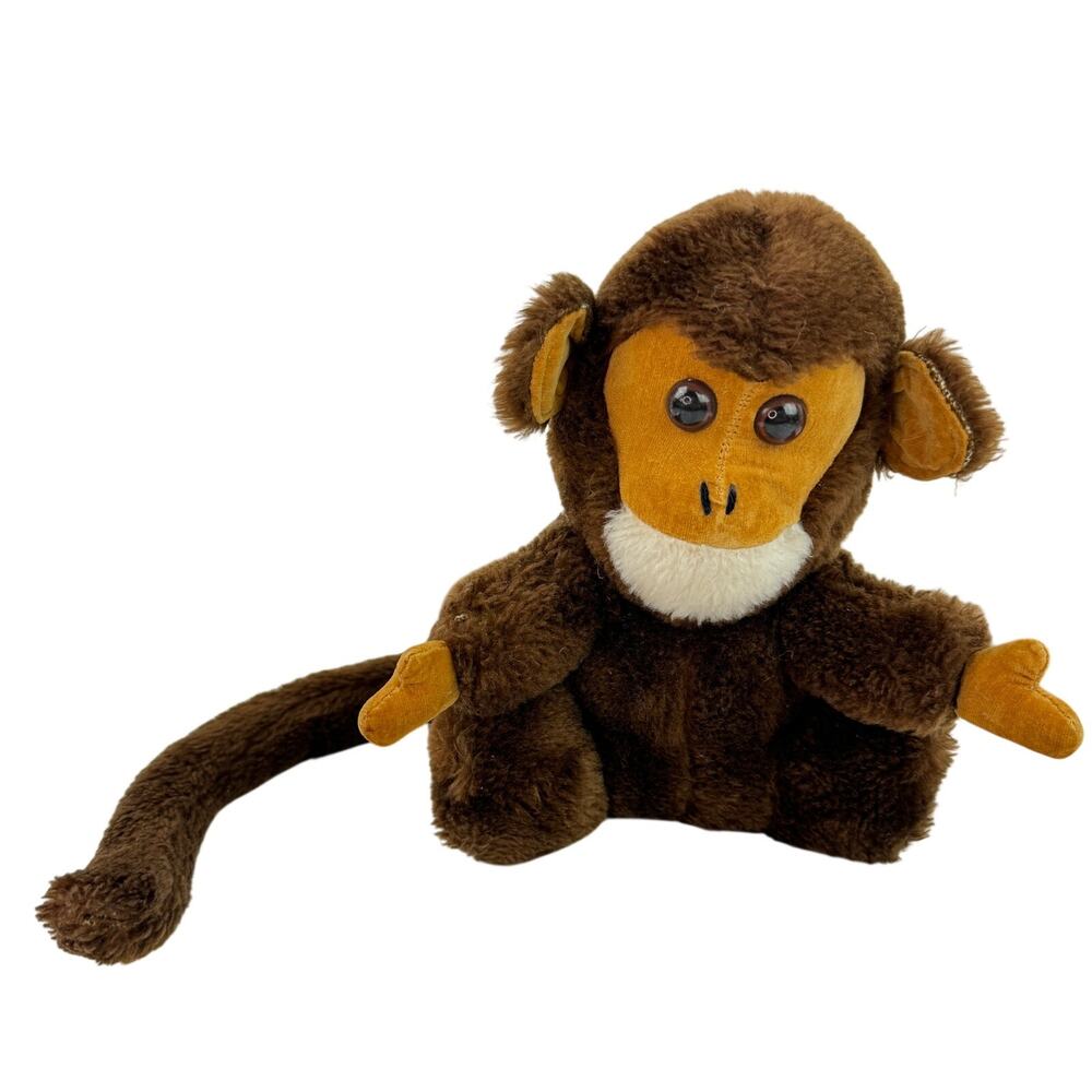 Vintage 1973 R. Dakin Brown Monkey Chimpanzee Plush 8.5 Inch Stuffed Animal Toy